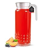 OMAGO, Wasserkaraffe, Saft, Limonade, Glaskaraffe mit Kunststoffdeckel, 1L, mit stabilem Griff, Glas...