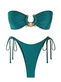 ZAFUL Damen-Bandeau-Bikini, O-Ring, trägerlos, Schnürung hinten, hoher Schnitt, Zweiteiliger...