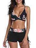 PONCEAU Bikini Damen Set Push Up Verstellbar Bikinioberteil Zweiteiliger Wickel Bikinihose Tiefer V...