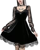 Grufti-Kleid für Damen, Lolita-Kleid mit Spitze, Langarm, schwarz, Retro, Punk, Puffärmel,...