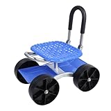 Gartenwagen mit Rollen und höhenverstellbarem Drehsitz – Ergonomischer Gartenhocker mit Lenker,...