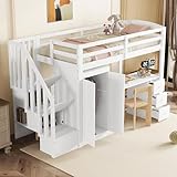 Aoskem Kinderbett Hochbett 90x200 cm, Etagenbett mit Stauraum Treppe, Kleiderschrank & Schreibtisch...