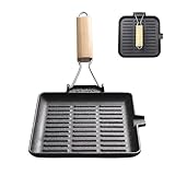 LIYGAOF Steakpfanne Gusseisen Grillpfanne Klappbarer Holzgriff: 20×20cm Grill Pan Induktion...
