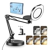 15X Lupe mit Licht und Ständer, 2-in-1 LED Lupenleuchte mit Klemme, 5 Farbmodi, Stufenlos Dimmbar,...