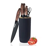 Messer Set, 6-teiliges Schwarz Scharfes Messerblock Set für Küche, Antihaft Rutschfestes...