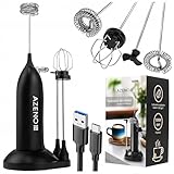 AZENO Milchaufschäumer Elektrisch 4in1 USB – Elektrischer Hand-Milchaufschäumer 12000rpm mit 4...