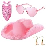 Cowgirl Hut - Flauschiger Federschnitt Cowgirl Hut | Gemusterte Cowgirls Hüte mit Herzbrille SCARF...