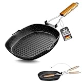 Mihoho Grillpfanne Induktion gerillt, 24 x 24 cm steinbeschichtet Antihaft-Pfanne Feuerpfanne,...