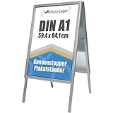 DisplayLager Kundenstopper Alu-Line DIN A1 für 2 Plakate (beidseitig) - Wetterfeste Plakatständer...