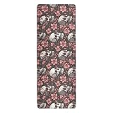 Waassud Yogamatte mit Totenköpfen und Blumen, rutschfeste Pilatesmatte für Damen, 180 x 66 cm