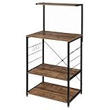 eSituro Küchenregal, Mikrowellenregal mit 4 Ablagen & 4 Haken, Bäckerregal aus Metall & Holz,...