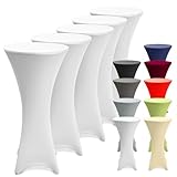 Beautissu 5er Set Stretch Stehtisch Husse Weiß Ø 80-85 cm Stella – Verstärkung im Fußbereich &...