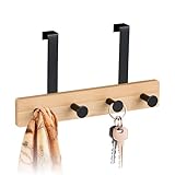 Relaxdays Türgarderobe, 4 Haken, Hakenleiste zum Einhängen, für 2 cm Tür, Bambus & Metall,...