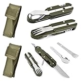 Aoreun 2 Stück Campingbesteck Set, 5 in 1 Outdoor Bundeswehr Besteck Edelstahl Campingbesteck...