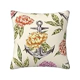 Zierkissen 45X45Cm Anker Und Peones Blumen Vintage-Stil Throw Kissenbezüge Retro Quadrat...