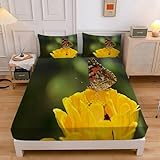 Schmetterling Spannbettlaken 180x200cm, Blumen Weiches Mikrofaser Bettlaken Spannbetttuch für...