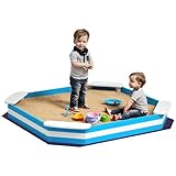 AIYAPLAY Sandkasten 133 x 108 cm Sandkiste aus Holz Sandbox mit Sitzbank, Bodenschutzfolie für 4...