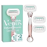 Gillette Venus Deluxe Smooth Sensitive Rasierer Damen, Damenrasierer + 3 Rasierklingen mit 5-fach...