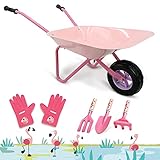 Hortem 5PCS Kinder Schubkarre Set, Metallkonstruktion Radlauf und Gartengeräte, Gartenhandschuh,...