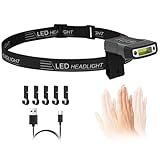 HOTUT Stirnlampe LED Wiederaufladbar, Cliplampe Kopflampe mit Warnlicht rot/weiß, 120Lumen mit 5...