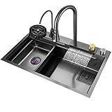 Schwarze Nano Single Bowl Küchenspüle 304 Edelstahl Wasserfall Bar Spüle Mehrzweck Handgefertigte...