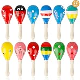 12 Stück Maracas aus Holz, Hölzerne Maracas für Kinder, Holzrassel Baby Musikinstrument, farbig...