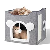 Furjoy Katzenbetten für Indoor Katzen, Faltbares Katzenhaus, Katzenhöhle 2 Schicht Würfel Großer...