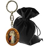 Lunexus Schlüsselanhänger Barmherziger Jesus Bild - Olivenholz - gesegnet - Christliches...