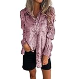 Damen Rollkragen-T-Shirt, Satin-Bluse, Revers, V-Ausschnitt, langärmelig, lässig, Arbeitsbluse,...