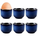 ROTKUSZ Eierbecher 6er Set, Vintage Blau Eierbecher Keramik, Handgetöpfert, Glänzender...