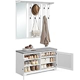 VASAGLE Schuhbank Wandgarderobe Set, Garderobe mit Spiegel, 10 Doppelhaken, Schuhschrank mit...