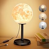Kangtaixin 3D Mondlicht Tischlampe, MondLampe mit ständer, 3 Farbtemperatur, USB-Anschlusskabel,...