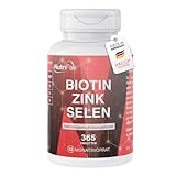 Biotin + Zink + Selen - 365 Tabletten - Haut, Haare & Nägel - Hochdosiert - 100% Vegan – Deutsche...