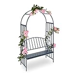 Relaxdays Rosenbogen mit Bank, robustes Metall, 2-Sitzer Deko-Gartenbank, Rankhilfe, HxBxT: 205 x...