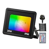 Phlbao RGB LED Strahler 20W Fluter Außen Strahler 16 million Farben und 16 Modi Smart LED...