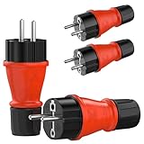 RedStar24 Schuko Stecker 230V IP54 4er Set Robuster Schutzkontaktstecker aus Gummi & Kunststoff,...