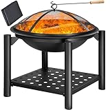 GARDEBRUKŽ Feuersschale mit Funkenschutz Abdeckung Schürhaken Rund Ř 55cm Holz Ablage Stahl...