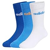 adidas Unisex Kids LINEAR KIDS CREW 3 PAIRS PER PACK SOCKS, white/ray blue/team royal blue, 2.5-4