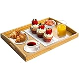 POWZOO Tablett Serviertablett mit Griffen,Holz Servierplatte,Holztablett Rechteckig Küchentablett...