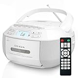 Greadio Tragbarer CD Player, Boombox Kassettenspieler mit Bluetooth, FM Radio mit Fernbedienung,...