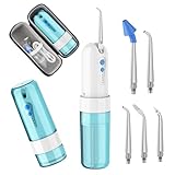 GEEDIAR Munddusche Testsieger Reise, Water Flosser Zahnzwischenraumreiniger mit 5 um Ersatzdüsen, 4...