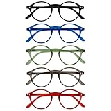 OPULIZE REY Lesebrille - 5er-Pack - Runder Retro-Rahmen - Mattschwarz, Blau, Grün, Grau, Rot -...
