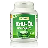 Greenfood Krill-Öl, 500 mg, 120 Kapseln, hochdosiert - reich an EPA und DHA - für Herz, Augen und...