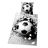 Herding 3D Effekt Bettwäsche-Set, Fußball, Kopfkissenbezug 80 x 80 cm, Bettbezug 135 x 200 cm, Mit...