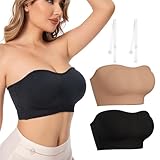 2 Stück Bandeau BH Damen Trägerloser BH Push Up Bustier Top ohne Bügel Schulterfrei Bra Tube Top...