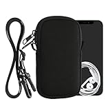kwmobile Handytasche für Smartphones XS - 3,5/4' - Neopren Handy Hülle Schwarz mit Kordel - Handy...