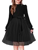Arshiner Kleid Mädchen Schwarz Rüschen Langarm Kleider A-Linie Tüll Festkleid Kinder...