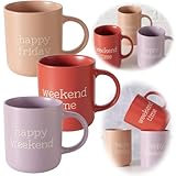 LS-LebenStil 3´er Set Jumbo Kaffeebecher Spruch Happy Weekend 420ml Gute Laune XXL Henkelbecher...