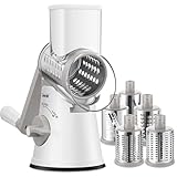 Geedel Käsereibe mit Kurbel, Gemüsehobel mit 5 Edelstahl Austauschbaren Trommelklingen, Starkem...