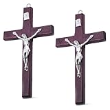 Lithyc 2 StüCk Jesus Kreuz, Wandkreuz Holz, Kruzifix Wandkreuz, ReligiöSe Heimdekoration,...